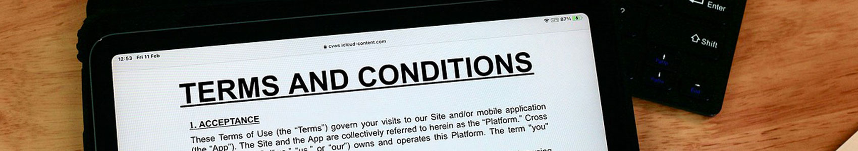 Sample of Terms and Conditions displayed on a screen